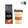 Geschenkbox; Bio Fairtrade Melange Kaffee mit einem Treecup Mehrwegbecher