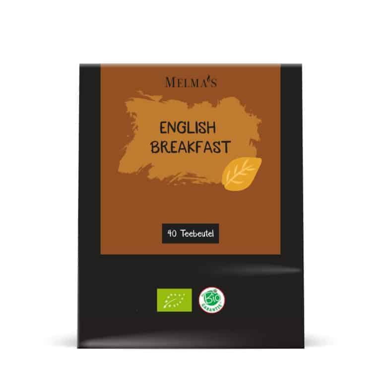 Melma's Bio Tee English Breakfast in der Verpackung mit 40 Teebeutel