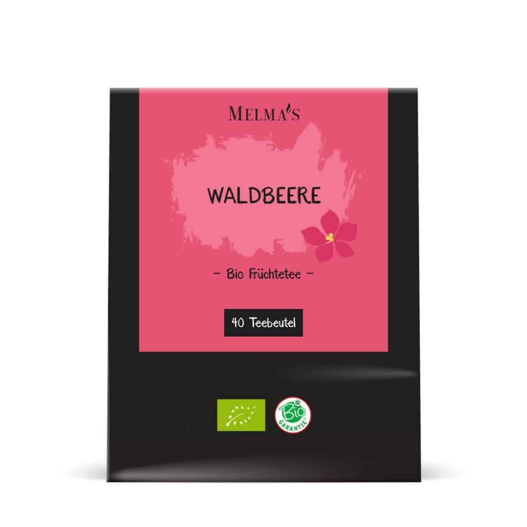 Bio Waldbeeren Tee in der Verpackung, welche 40 Teebeutel beinhaltet