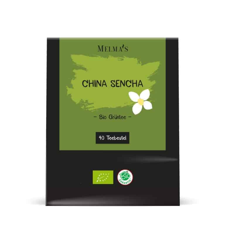 Melma's Bio Tee China Sencha in der Verpackung mit 40 Teebeutel