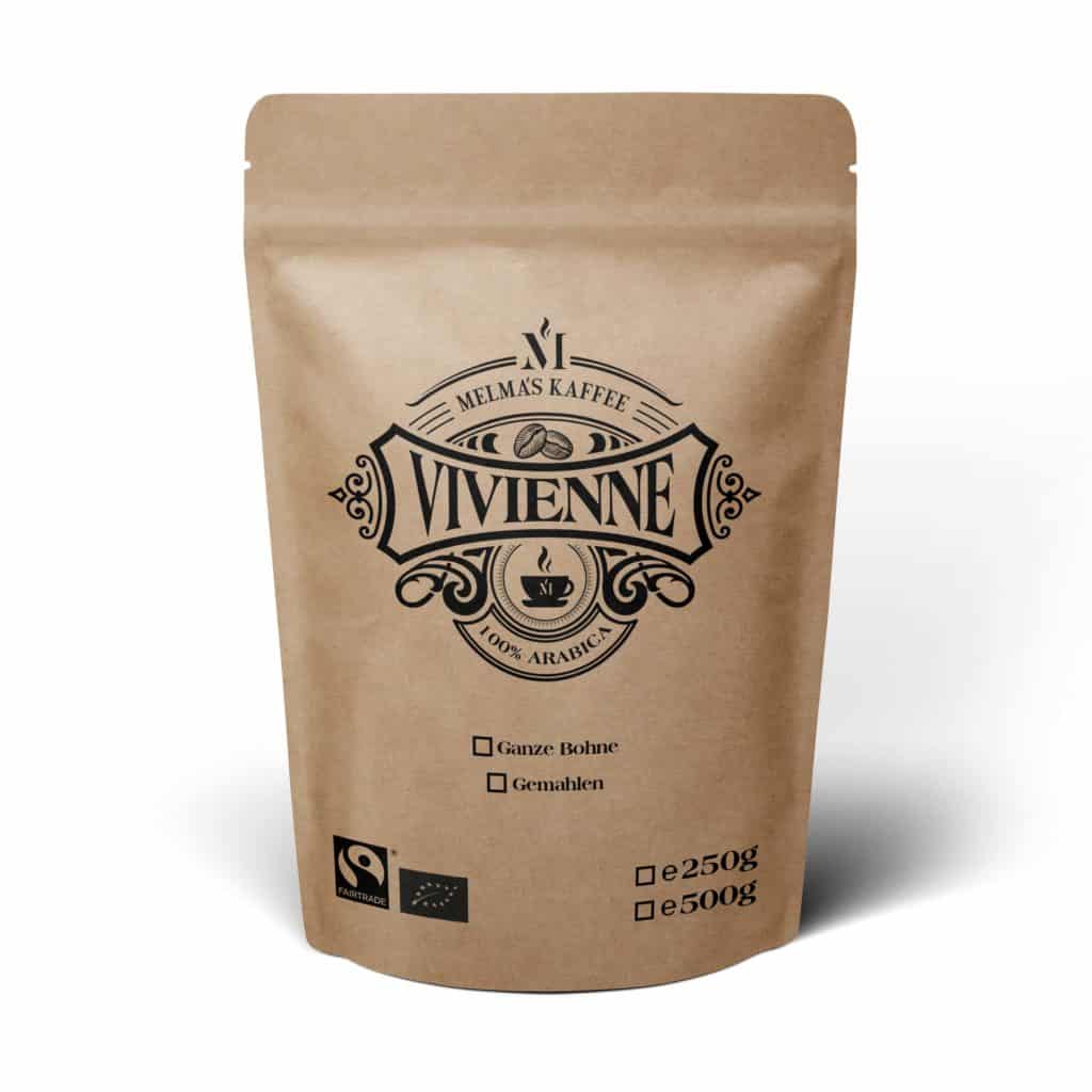 Melma's Vivienne Bio Fairtrade Kaffeeröstung zu 100% aus Arabica Kaffeebohnen; abgefüllt zu 250g und 500g; Kaffee für Espresso und Caffe Crema; Bio Fairtrade Kaffee